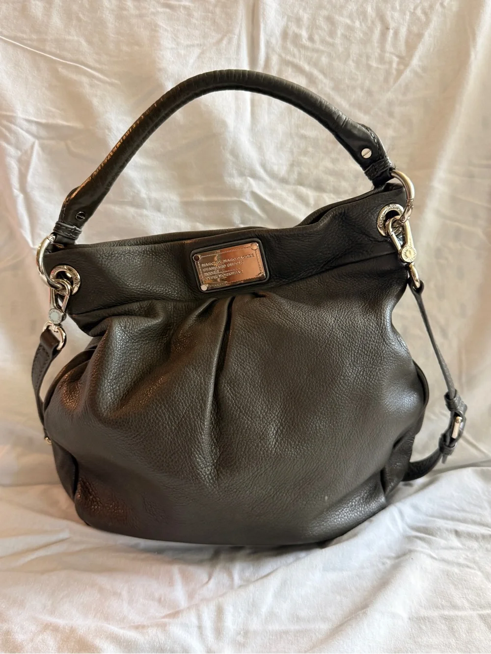 Marc Jacobs Black Pebbled Leather Hobo with Silver Plate